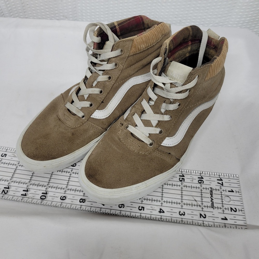 Vans Sk8-Hi MTE Khaki Tan Suede Plaid Lining High Top Sneakers Womens 10